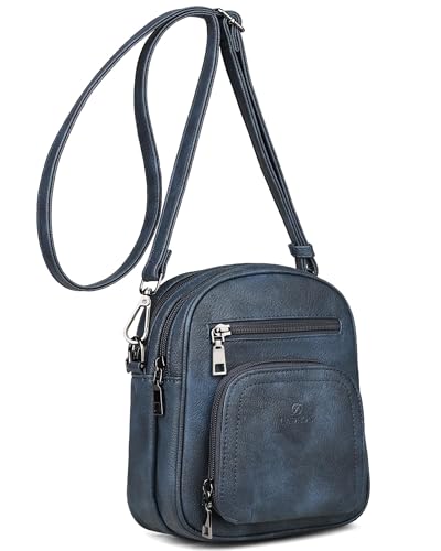 FADEON Small Purses for Women Crossbody Bags, Designer PU Leather Mini Cross Body Purse Travel Shoulder Bag Card Slots - color: Blue