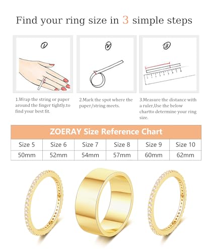ZOERAY Gold Stackable Rings for Oura Ring Gen 4/Oura Ring Gen 3 Chunky 14K Gold Plated Rings for Women Non Tarnish Cubic Zirconia Twist Thumb Silver Ring Set Gold Band Jewelry for Women Size 6-10 - color: A.Gold Cubic Zirconia Rings