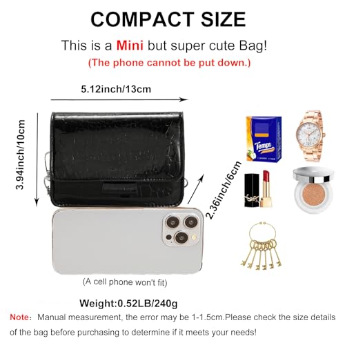 Small Crossbody Purse Bag for Women，Y2K Cute Metallic Croc-Embossed Handbag with Chain Strap - color: Mini Black