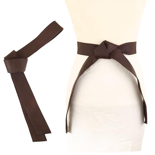 Woman's Obi Sash Tie Plus Size Waist Band Wide Solid Color Genuine Leather Belt - color: Brown