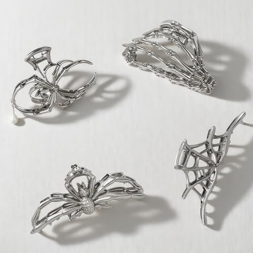3Pack Metal Black Spider Web hair clips Skeleton Hand Skull Hair Clips for Women And Girls,Goth Accessories for Thick Hair, Claw Clips Hair Accessories Halloween Christmas Gift (Black 3Pcs) - color: Black 3Pcs