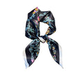 JERLA 100% Pure Mulberry Silk Square Scarf for Hair-27''x27'' Women Men Natural Silk Neckerchief Headscarf - color: Black and Blue Flower