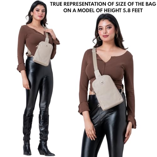 Leather Sling Bag for Women Genuine Crossbody Purse Small Trendy Cross Over Chest with Phone and Credit Card Slots (Beige Nappa) - color: Beige Nappa