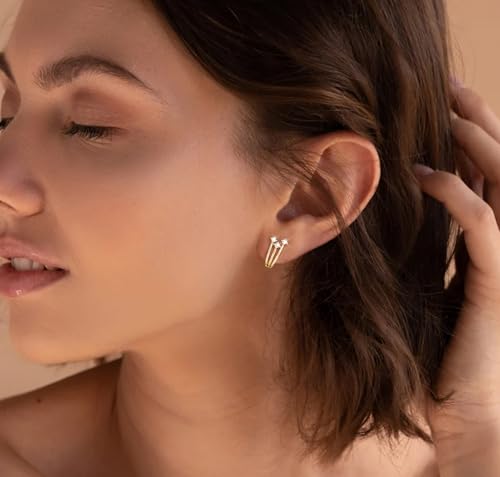 Gold Silver Earrings For Women,14K Gold/Silver Plated Hypoallergenic Stud Earrings For Women Trendy ,Minimalist Simple Unique Gold Silver Diamond Cubic Zirconia Stud Earrings Dainty Cute Jewelry Gifts - style: 3 Diamond Stud-Gold