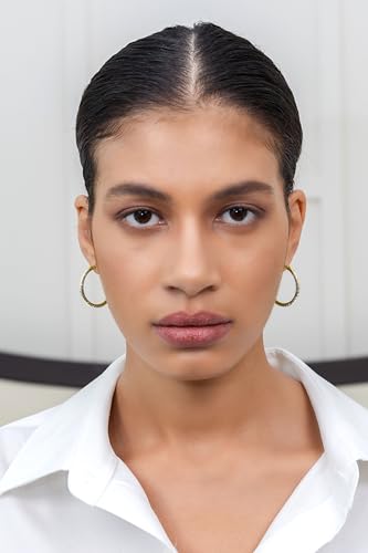 Hoops & Loops 925 Sterling Silver Diamond-Cut Round Hoop Textured 3mm Click-Top Earrings for Women, Slver, Two-Tone 14K Yellow Gold Flash Plate 15/20/25/30/35/40/45/50mm Hoops - color: Two-Tone Gold & Silver, size: 30mm (1.2'')