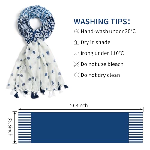 QIUTIMIY Scarf for Women Lightweight Soft Floral Leopard Printed Scarves Fall Winter Fashion Shawl Wrap with Fringe - color: White Blue