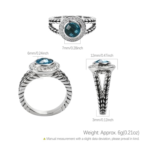 Designer Inspired Twisted Cable Statement Rings for Women Fashion Jewelry 8 MM CZ Split Shank Cable Ring Gift - color: Blue