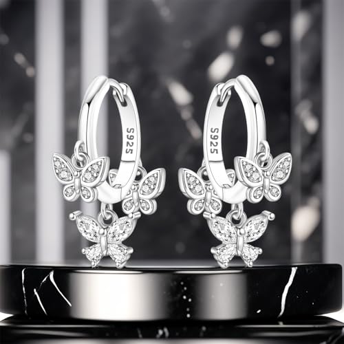 925 Sterling Silver Dangle Earrings for Women, Butterfly&Bee Animals Design, Hypoallergenic Jewelry gifts - color: Three butterfly earrings