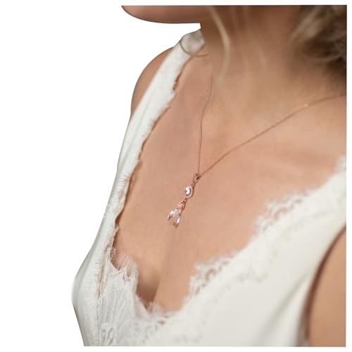 Sexy Crystal Back Chain Necklace Drop Pendant Necklace Body Chain Wedding Bridal Rhinestone Backdrop Jewelry for Women Backless Dress - color: Gold