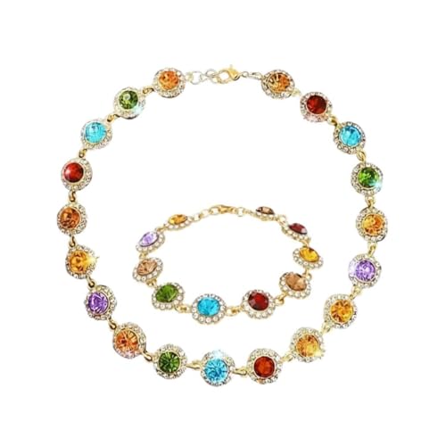 Magitaco Colorful Rhinestone Jewelry Set, Multi Color Crystal Bracelet for Women, Stackable Gemstone Choker Necklace for Beach Prom