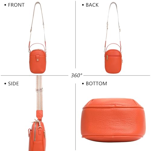 Vegan Leather Crossbody Bag for Women, Multi Compartment Lightweight Shoulder Purse, Casual Daily Crossbody Bag - color: Orange