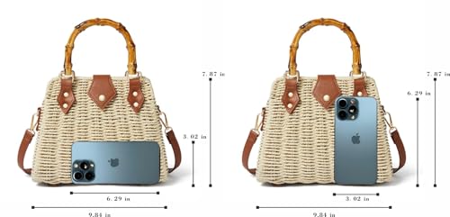 ZIDE Straw Crossbody for Women Woven Summer Beach Handmade Wicker Rattan Bamboo Joint Bag Boho Satchel for summer Holiday - color: Beige