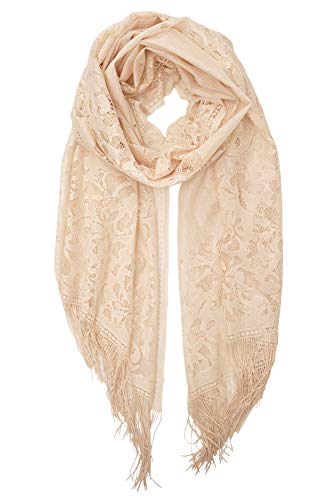 YOUR SMILE Ladies/Women's Lightweight Solid Color Fringe Lace Tassels Long Shawl Scarf For Spring Summer Fall - color: Beige