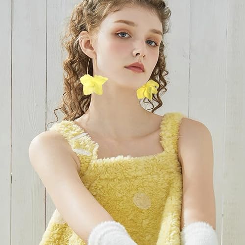 Exaggerated Bohemian Resin Rose Flower Petal Dangle Drop Earrings Long Acrylic Tiered Floral Tassel Earring for Women - color: Light Yellow