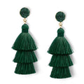 Me&Hz Colorful Layered Tassel Earrings Bohemian Statement Tiered Tassel Big Dangle Drop Earrings for Women Druzy Studs Valentine’s Day Gift - color: Deep Green