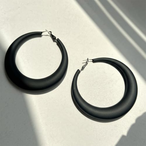 Chunky Gold Large Hoop Earrings for Women, Dainty 14K Gold Big Circle Round Statement Earrings Silver Trendy Thick Hoops Ear Jewelry for Anniversary - color: Black 1.96in