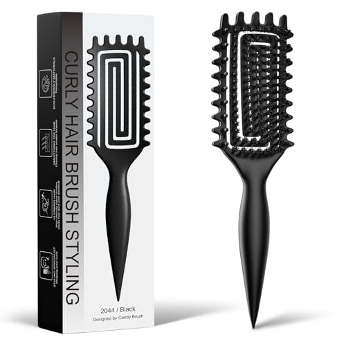 Curly Hair Brush, Curl Defining Brush with Soft Boar Bristles Detangling Tangled Glides, Wide-Teeth Design Effortlessly Shaping & Defining Curls (Matte Black) - color: Matte Black