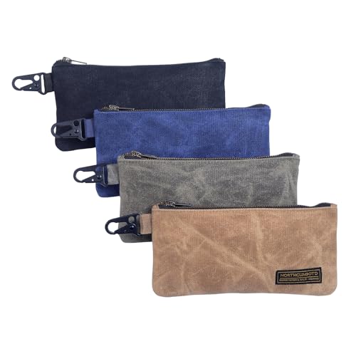 Small Tool Bag, Waxed Canvas Zippered Pouch, Tool Pouches with Zipper, Utility Small Tool Pouch for Tool Organizers and Storage, 8.5" x 4" - 4-Pack - color: 4 Pack Small