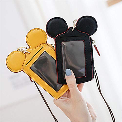 BUUFAN Chic Black Cute Travel PU Leather Student ID Card Holder Lanyard Neck Pouch Bag With Coin Wallet Purse for Students Women Kids Teens Girls - color: BLACK