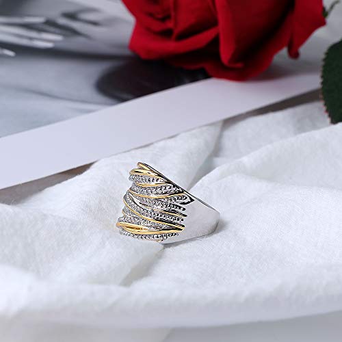 Mytys 2 Tone Intertwined Crossover Statement Ring Fashion Chunky Band Rings for Women Wide Index Finger Rings Costume Jewelry - color: Gold and silver