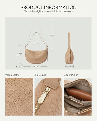 BOSTANTEN Purses for Women Crescent Crossbody Bag Vegan Leather Shoulder Hobo Handbag Adjustable Strap - color: Small Apricot