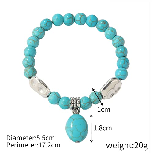 Turquoise Bracelet for Women, 8mm Beaded Stretchable Unisex Bracelet, Boho Turquoise Bead Bracelet Stone Beaded Bracelets Turquoise Jewelry for Women - color: Turquoise Pendant