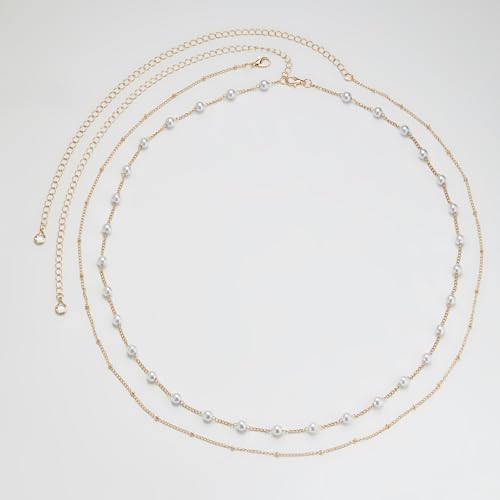 Belly Waist Chain Beads Pearl Coins Layered Belly Chains Boho Gold Plated Sexy Bikini Body Chain Adjustable Jewelry for Women - style: H-6mm pearl