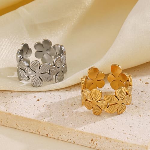 Thumb Rings for Women Chunky Gold Rings for Women Non Tarnish Stainless Steel Adjustable Rings Thumb Silver Ring Wave Curve Ring Dainty Unique Rings - style: 2 - S