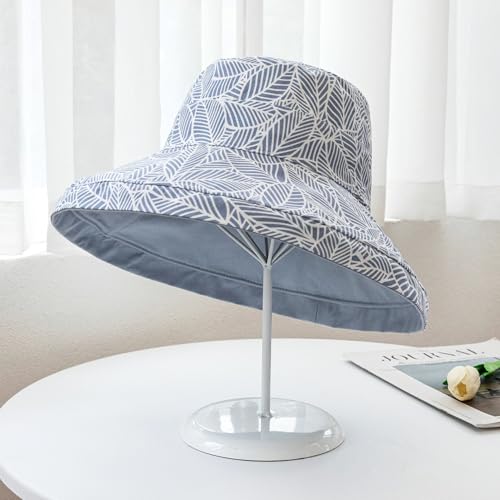 HUAMULAN Women Summer Sun Hat Wide Brim Wired Edge Floral Beach Bucket Hats Reversible Foldable Travel UV Protection Lady Hat - color: Blue