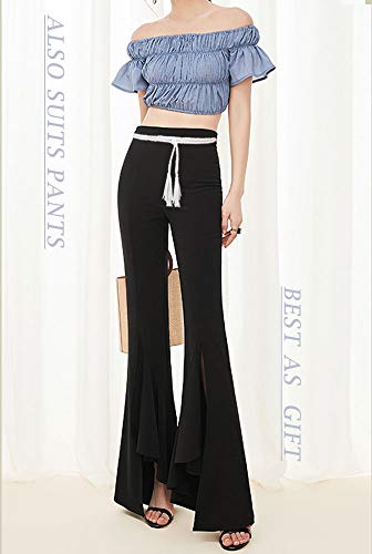 TeeYee Women Girls Multi Colors Braided Waist Tie Belt/Rope/Chain with Tassel Fringe Wrap Cloth Belts for Ladies Dress Pants - color: White