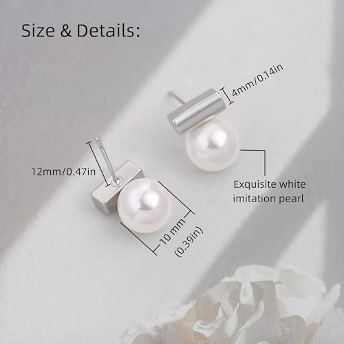 18K Gold Love Knot Stud Earrings for Women Statement Button Pearl Stud Earrings Minimalist Cute Small Post Earring - color: 8.Silver bar