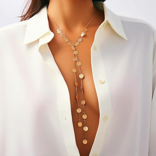 Statement Long Necklaces for Women Vintage Layered Beaded Long Chain Necklaces Boho Y Shaped Tassel Long Pearl Necklace Statement Bead Necklace Jewelry Gift for Women - style: Wafer Tassel