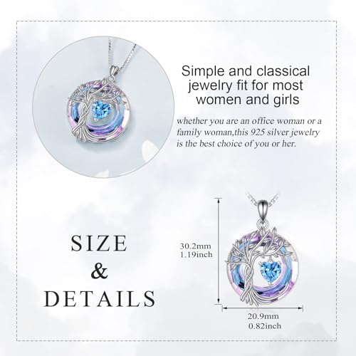 POPLYKE Mothers Day Gifts for Mom Her Wife Tree of Life Necklace 925 Sterling Silver Birthstone Pendant with Crystal Anniversary Birthday Wedding Jewelry for Women - color: 12-Dec-Blue Topaz, style: White Gold Plated-Amethyst Crystal