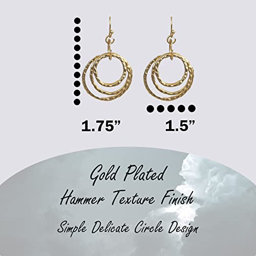 Bohemian Boho Round Circle Hoop Dangle Drop Earrings for Women – Delicate – Hammer Texture – Matte Plated – with Gift Box Included - style: MATTE GOLD - MULTI-CIRCLE DROP