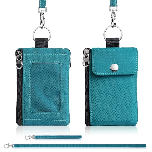 Artpaxy Minimalist Wallet For Mens Womens, Keychain RFID Blocking Zipper Small Wallet with ID Window 2 Lanyards,Water Resistant Travel Cash Card Coin Case Boys Girls - color: Dark green, style: Casual