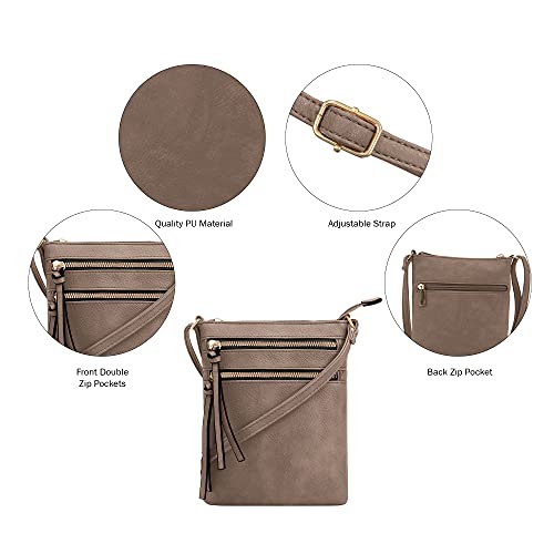 DELUXITY Crossbody Purse Bag Shoulder Bag Multi Pocket Zipper Purse - color: Dark Taupe