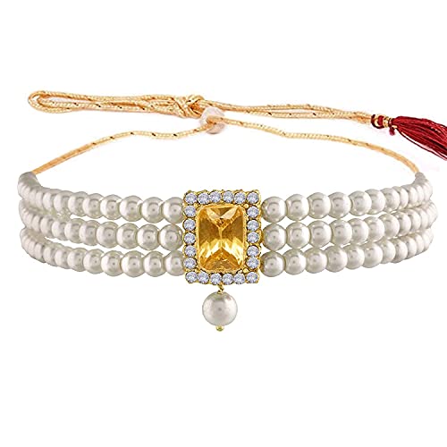 Aheli Ethnic Choker Necklace Earrings Wedding Bollywood Party Jewelry Set Gift for Women - color: Champagne