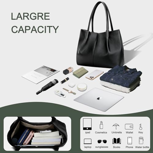KKXIU Tote Bag for Women Vegan Leather Shoulder Purse Large Capacity Travel Bag - color: Black