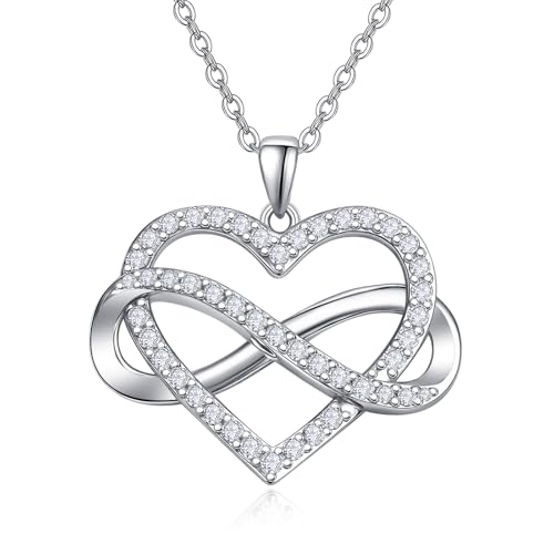 Infinity Heart Necklace for Women S925 Sterling Silver Love Heart Infinity Pendant with Cubic Zirconia Jewelry Gift for Wife Her