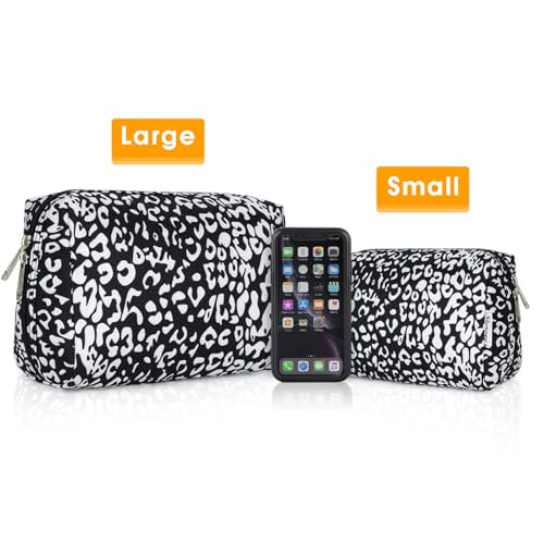 Narwey Cute Cheetah Makeup Bag Travel Cosmetic Bag Organizer Toiletry Bag Make Up Bags with Compartments for Women (Large, Black Leopard-1) - color: Black Leopard-1, style: Large