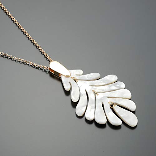 ARATLENCH Acrylic Pendant necklace Earrings – Long Statement Leaf Charm Necklace Tortoise Resin Palm Leaf Earrings Fashion Necklaces Earrings for Women - color: White
