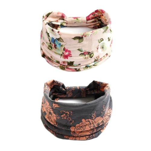 Boho Headband Fashion Wide Headband Knoted Turban Yoga Workout Head Bands Hair Accessories For Women (flower3, Pack of 2) - color: flower3, size: 1 Count (Pack of 2)