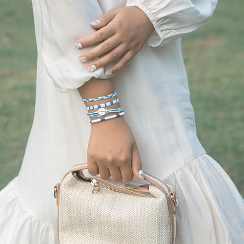 FANCY SHINY Boho Nautical Compass String Bracelets Beaded Clay Beads Bracelet Stackable Friendship Bracelets Summer Beach Outfits for Women Girls - color: Royal Blue