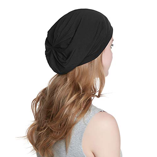 Alnorm Cozy Satin Lined Slouchy Beanie Cap with Soft Elastic Band for Women Black - color: Black