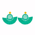 Boho Raffia Summer Beach Earrings for Women, Large Statement Dangle Drop, Lightweight Handmade Woven Fan Tassel Jewelry - color: Green