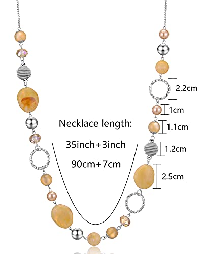PEARL&CLUB Long Beaded Necklaces For Women - Sweater Chain Fashion Jewelry Necklace Gifts For Women - color: 23-Beige