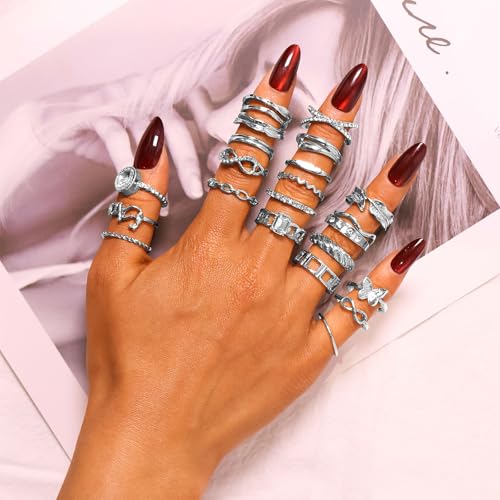 CHICUTIE Gold Knuckle Rings Set For Women Stackable Joint Finger Midi Rings Dainty Cubic Crystal Zirconia Hollow Twist Cute Pack Jewelry Gift - style: 22PCS SILVER