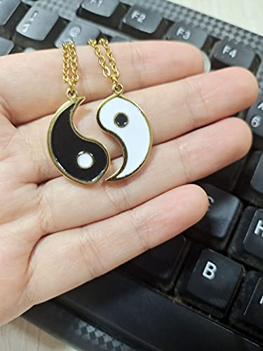 Gold Silver Yin Yang Pendant Necklace for Couples - color: IP Rose Gold Plated Stainless Steel