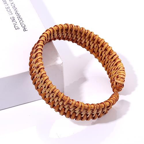 Rattan Bracelet Handmade Lightweight Straw Wicker Braid Cuff Bangle Bracelet Statement Adjustable Bohemian Rattans Woven Chunky Bracelets for Summer Wrist Jewelry - style: F Thin Rattab Cuff Bracelet