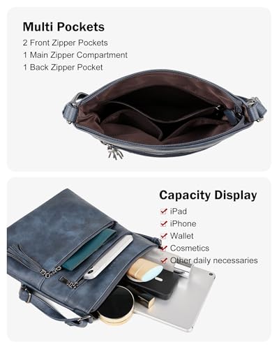 MASINTOR Crossbody Purses for Women, Multi Pocket Casual Crossbody Bag, Adjustable Strap Shoulder Bag with Tassel - color: Blue Gray